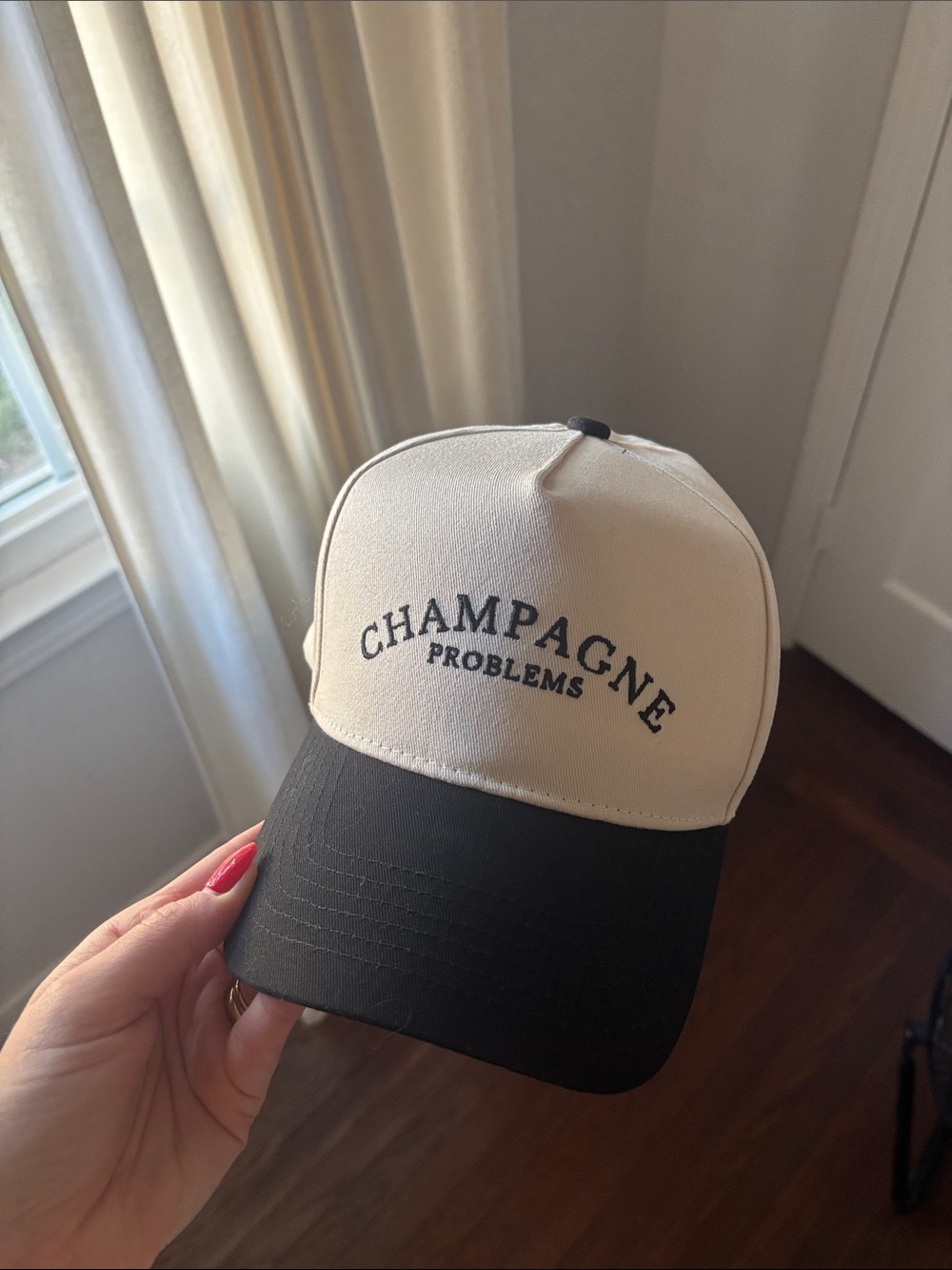 Champagne Problems Ivory and Black Trucker Hat